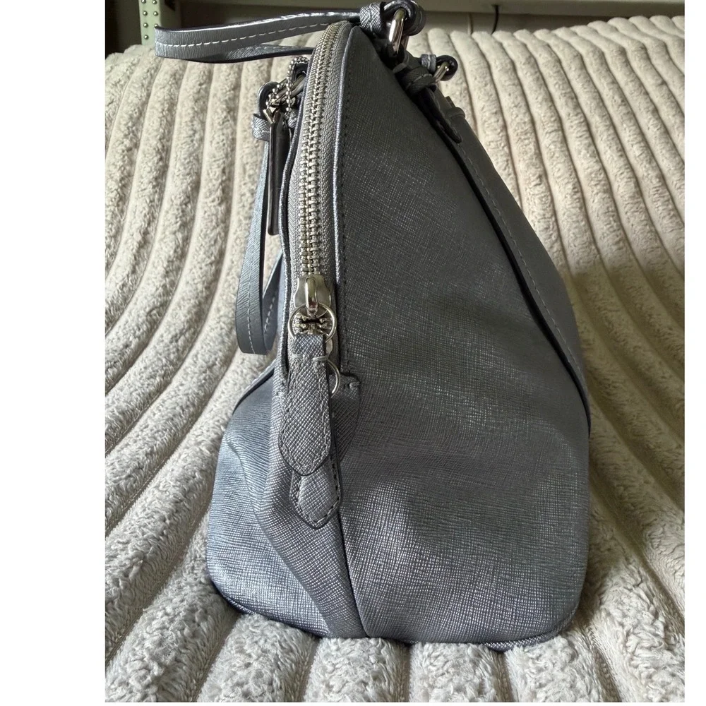 Coach Peyton Cora Domed Satchel Silver Metallic Leather Handbag F25671